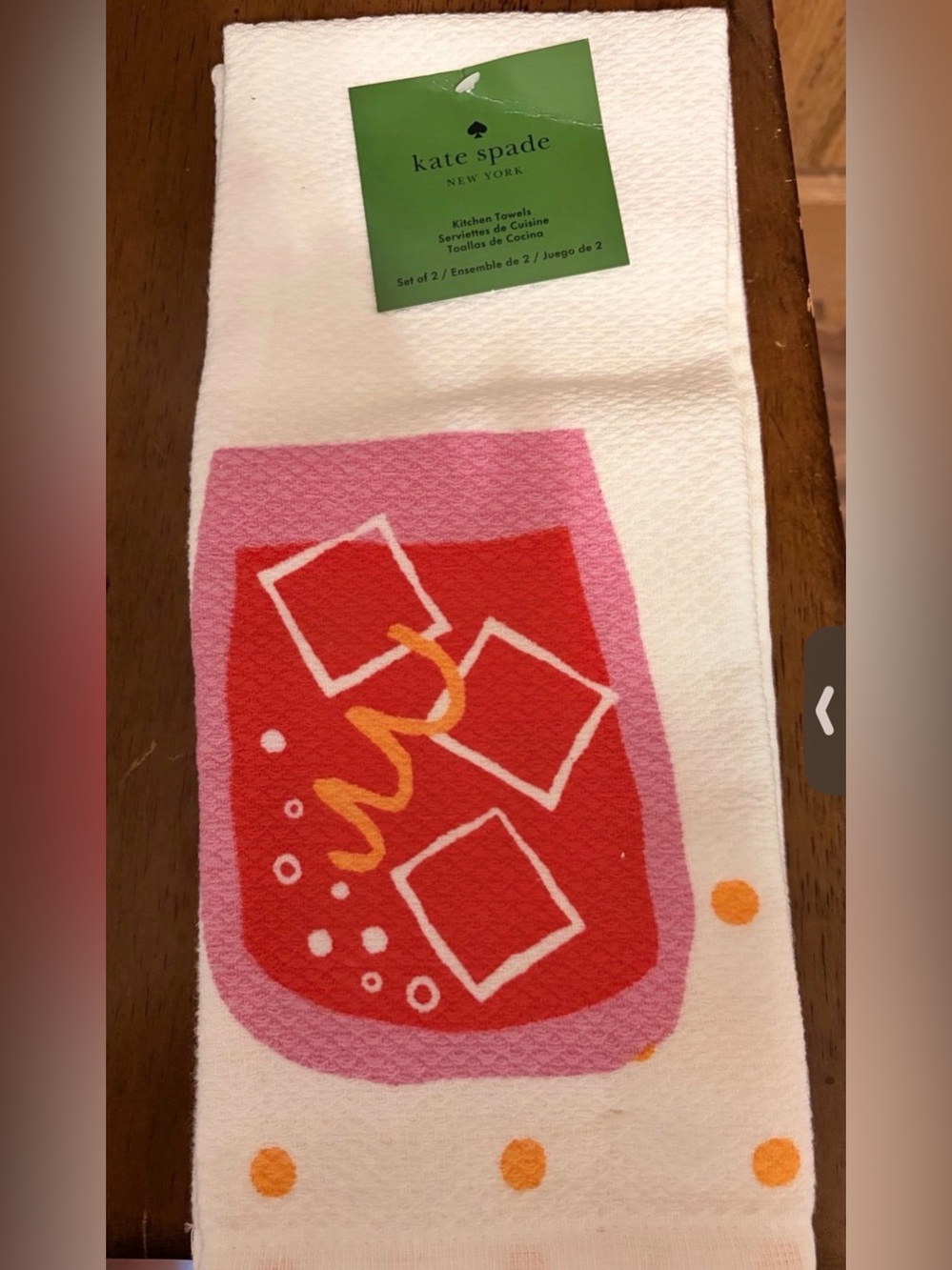 kate spade White Towel with Pink, Red & Orange Beverage Motif